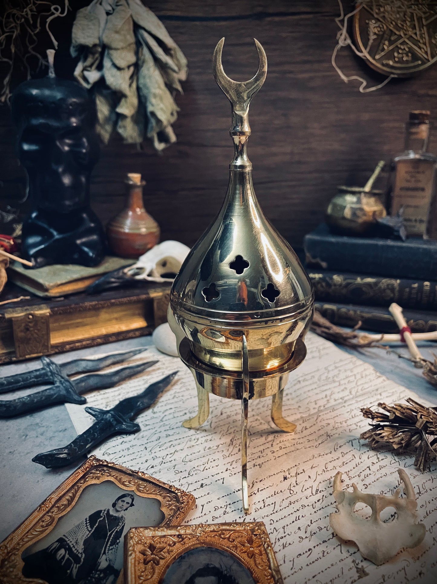 Brass Crescent Tripod Burner