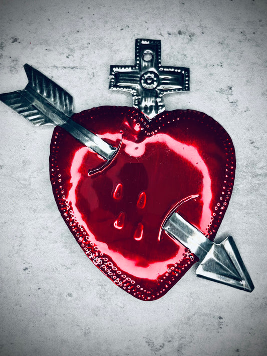 Large Tin Heart with Cross #8