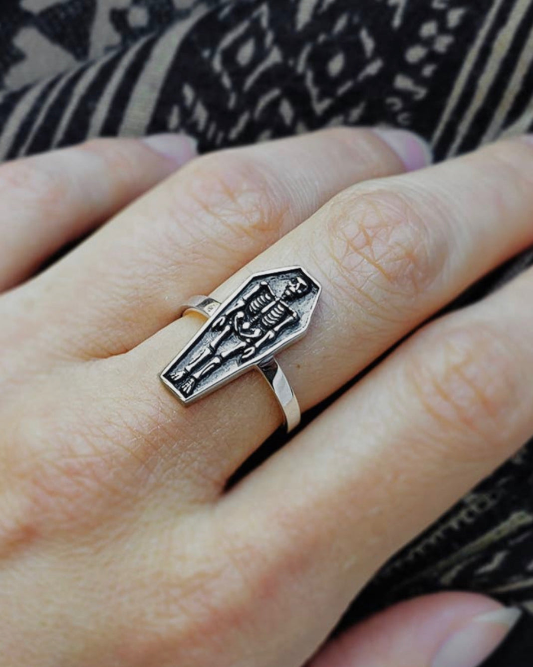 Sterling Silver Coffin & Skeleton Ring