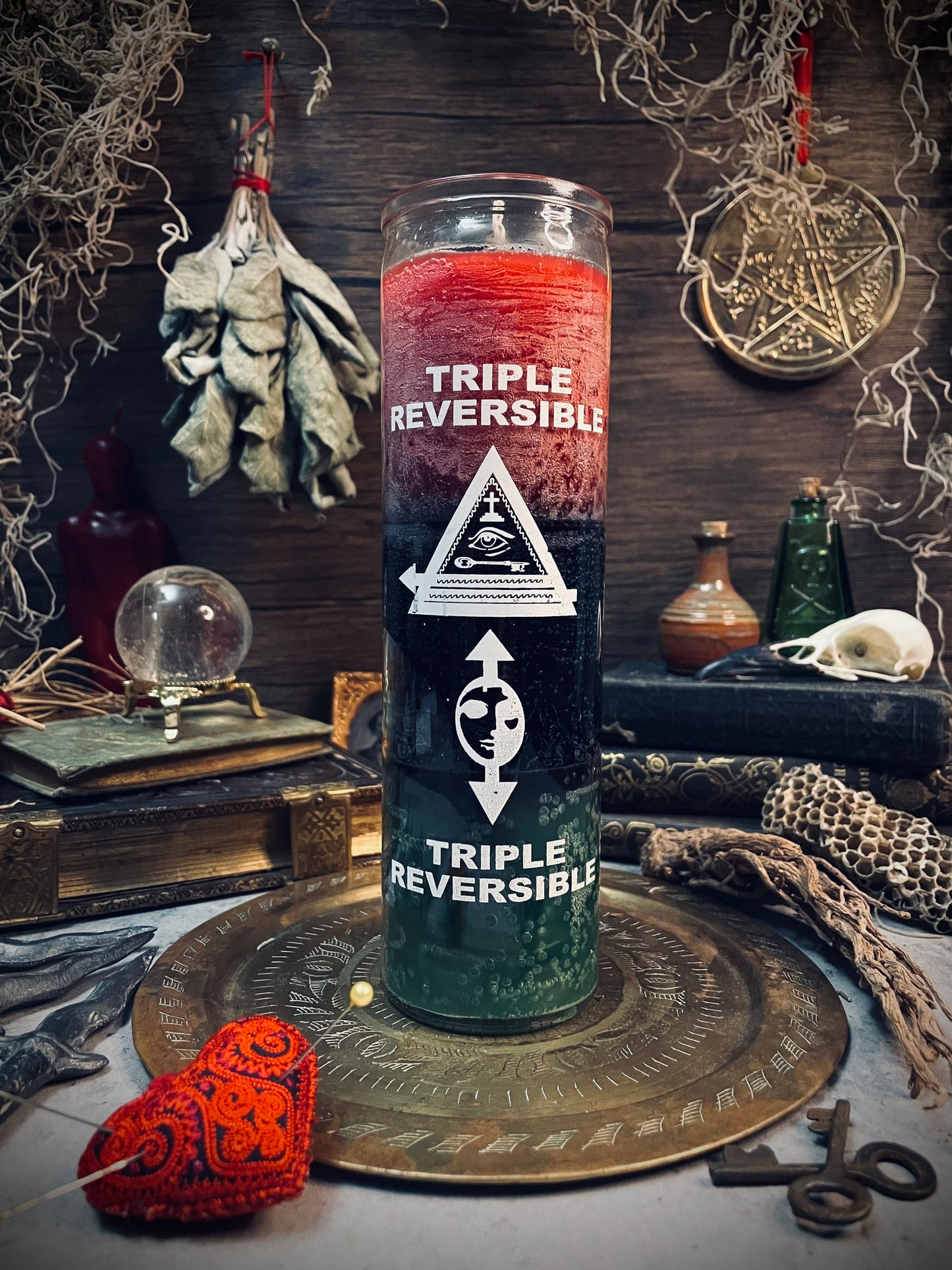 Triple Reversible Red/Black/Green 7 Day Candle