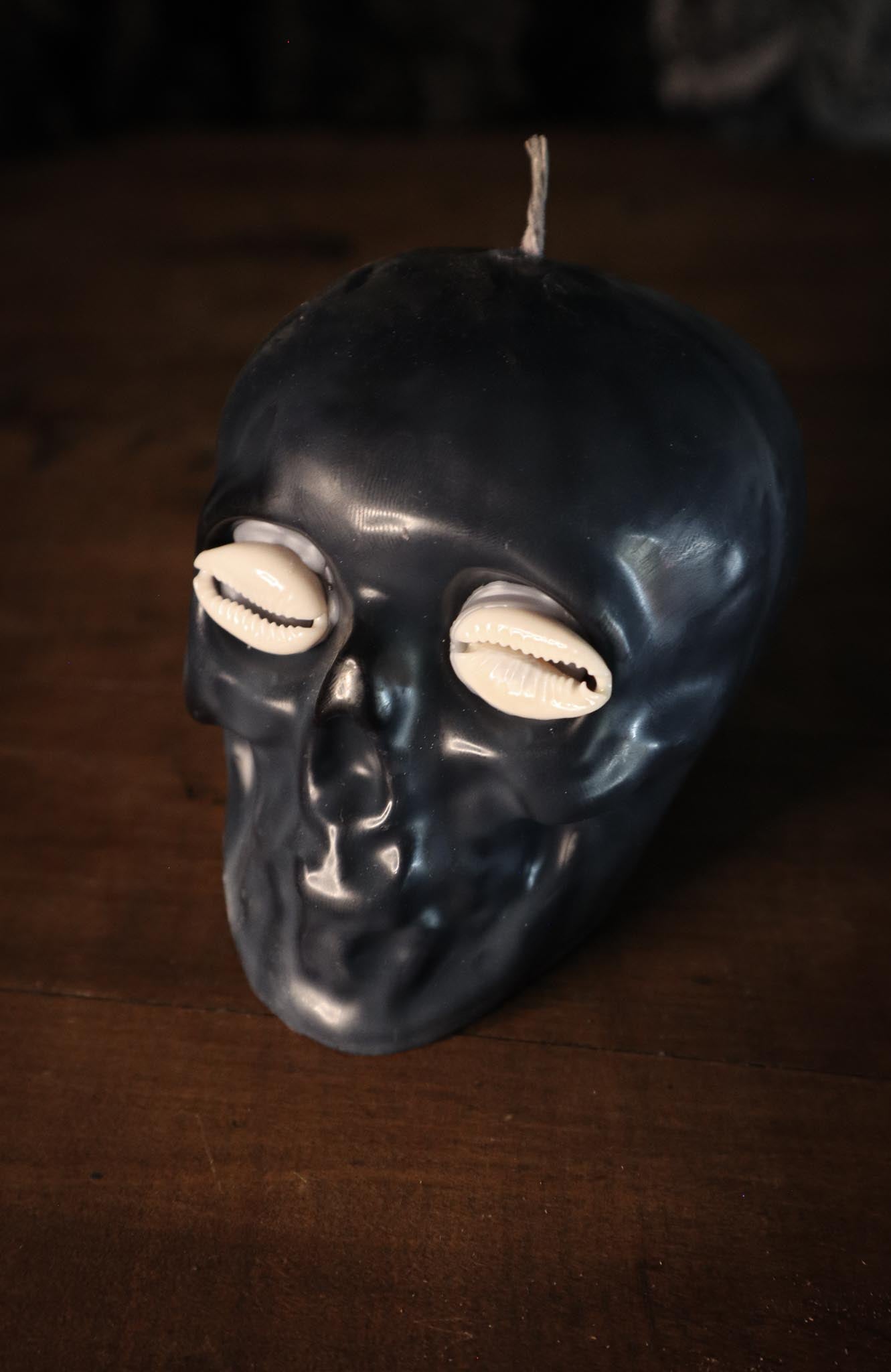 Skull Candle with Cowrie Shells