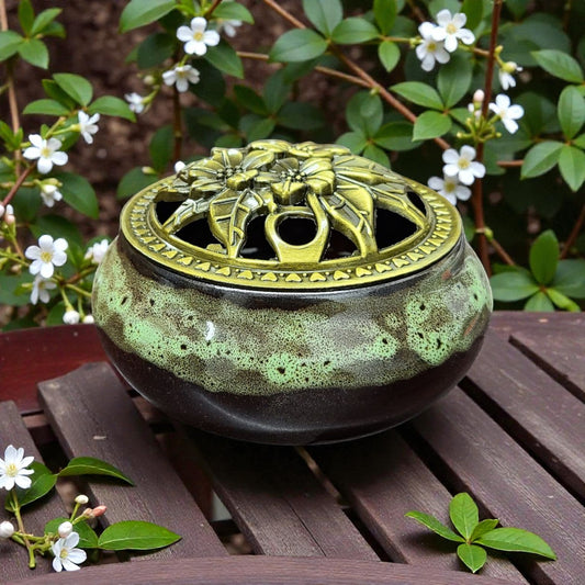 Forest Green Ceramic Incense Burner