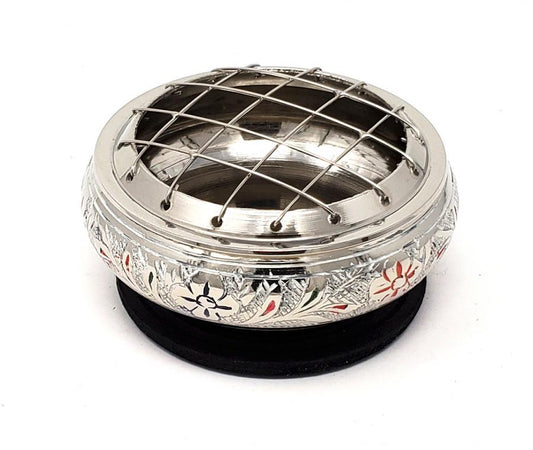 Silver Finish Incense Burner with Screen