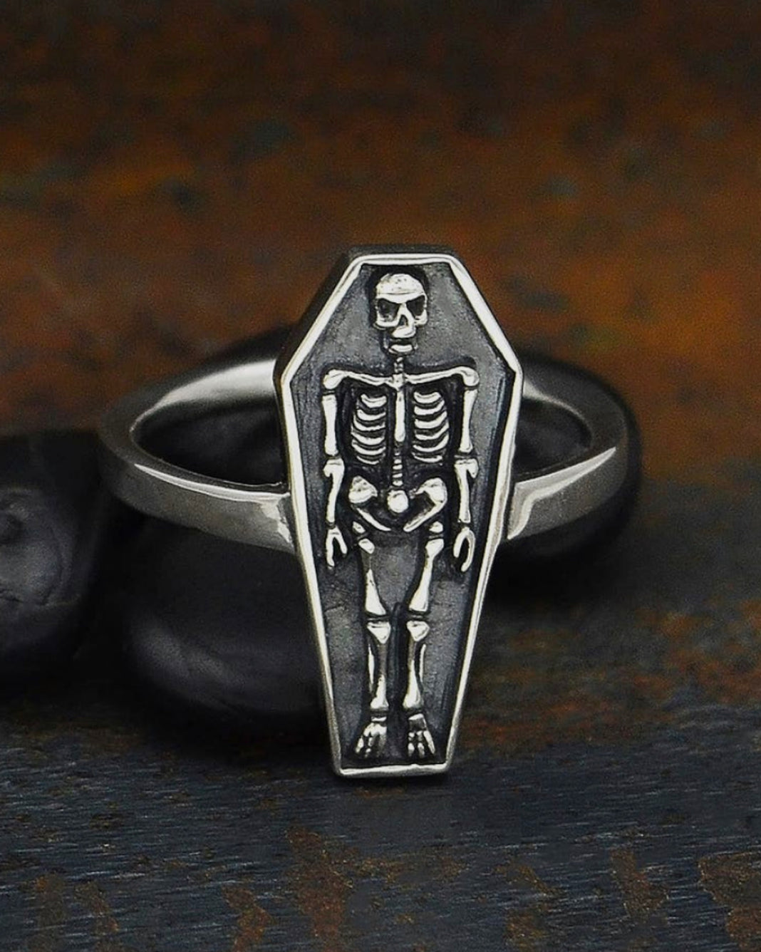 Sterling Silver Coffin & Skeleton Ring