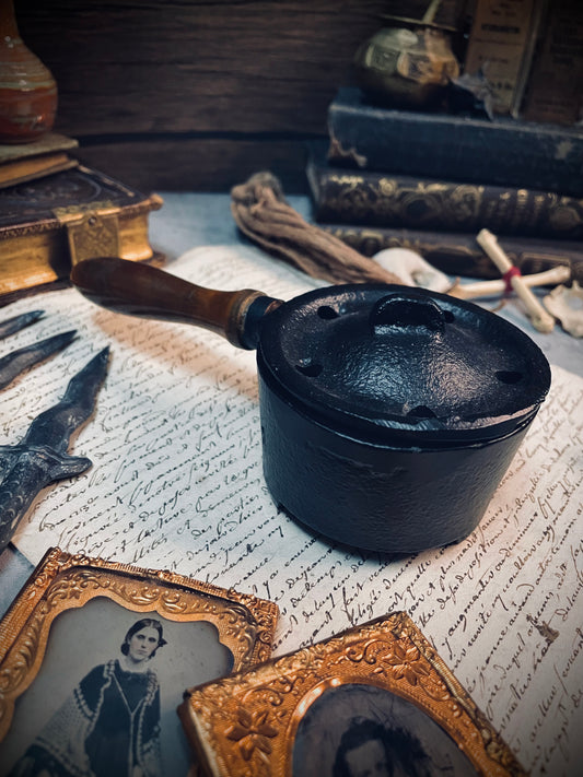 Cast-Iron Censer with Wooden Handle